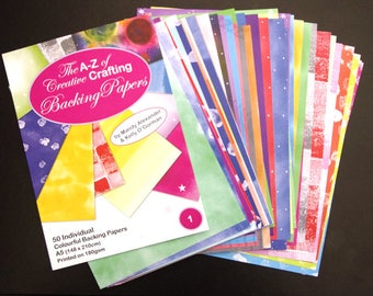 The A-Z of Creative Crafting -  50 Individual Colourful Backing Papers