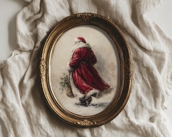 Lámina artística vintage de Papá Noel / Decoración navideña de estilo clásico (Descarga digital)