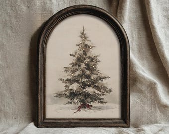 Vintage Style Christmas Tree Art Print: Rustic Fir Tree, Neutral Holiday Decor, Classic Christmas Artwork Printable (Digital Download)