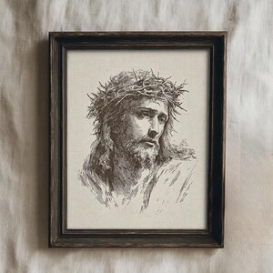 Jesus Christ Art Print, Minimalist Christian Line Art Sketch, Religious Holy Bible Wall Decor, Vintage Jesus Portrait Art Print, Crown of Thorns Sketch, Christian Wall Decor, Sacred Religious Artwork, Faith Art