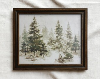 Snowy Pine Trees Landscape Art Print: Christmas Winter Forest Watercolor (Digital Download)