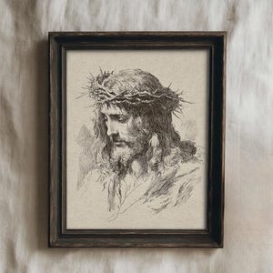 Jesus Christ Art Print, Crown of Thorns Illustration, Christian Wall Decor, Religious Printable, Vintage Jesus Sketch Art Print, Crown of Thorns Illustration, Antique Christian Wall Decor, Religious Printable, Old World Faith Home Decor