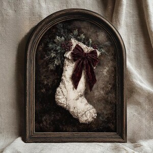 Moody Christmas Stocking Art Print, Dark Rustic Victorian Holiday Decor Printable (Digital Download)