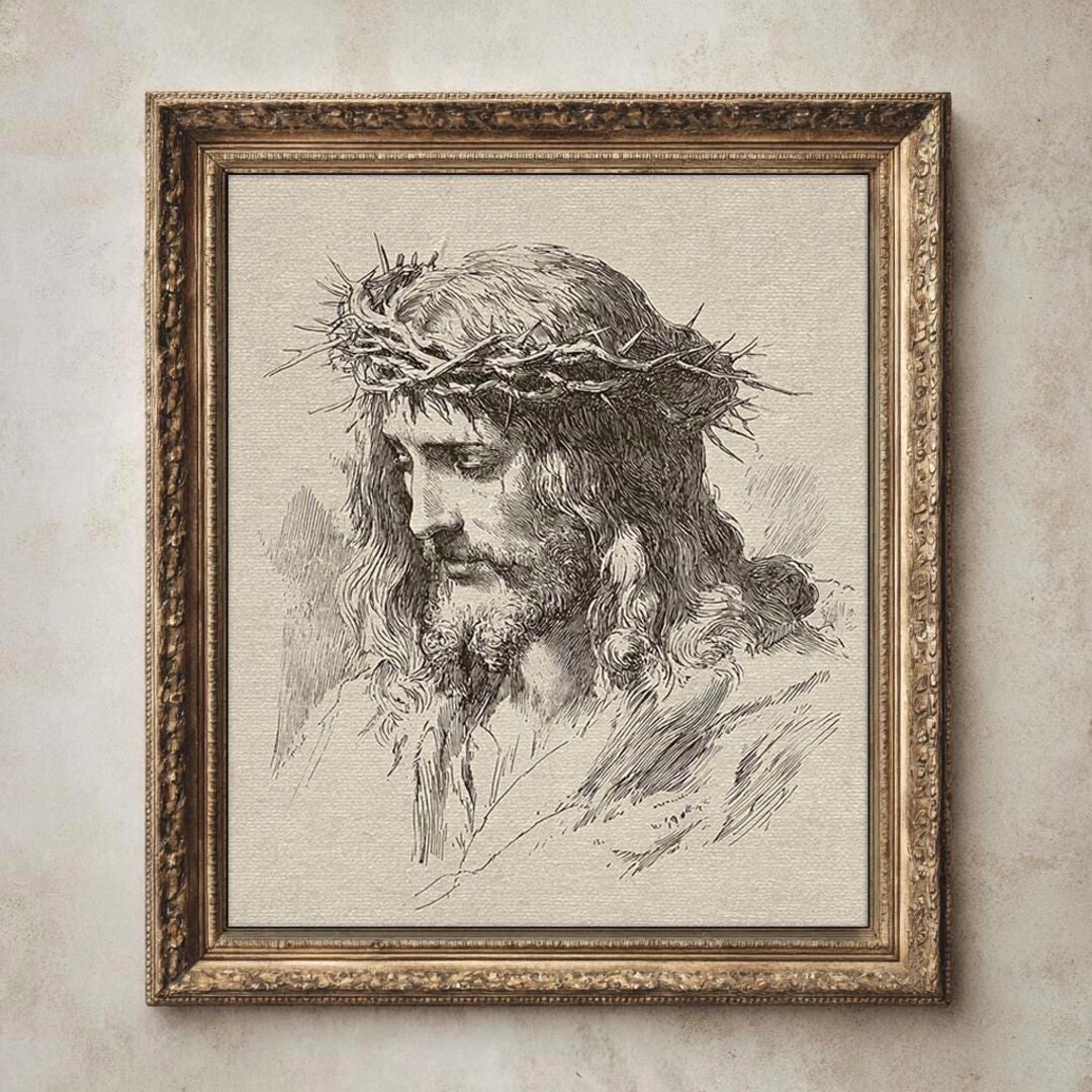 Jesus Christ Art Print, Crown of Thorns Illustration, Christian Wall ...