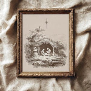 Nativity Scene Manger Sketch: Minimalist Holy Family Christmas Line Art Print (Digital Download)
