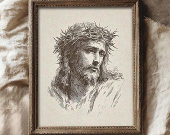Jesus Christ Art Print, Minimalist Christian Line Art Sketch, Religious Holy Bible Wall Decor