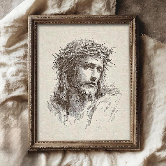 Jesus Christ Art Print, Minimalist Christian Line Art Sketch, Religious Holy Bible Wall Decor