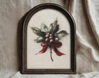 Vintage Mistletoe Christmas Print, Botanical Holiday Wall Art, Rustic Winter Decor, Antique Christmas Illustration