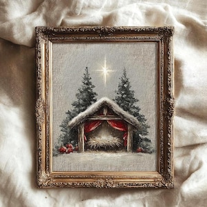 Julkrubba med konsttryck, Betlehemsstjärnan, den heliga natten, målning