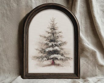Vintage kerstboomkunstdruk, neutraal rustiek antiek wintervakantiekunstdecor (digitale download)