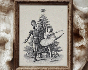 Vintage Nutcracker Ballerina Sketch Art Print, Christmas Holiday Wall Decor (Digital Download)