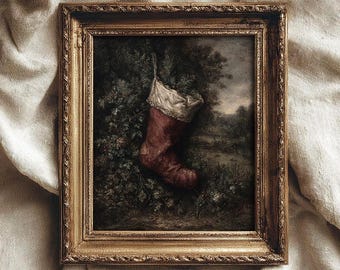 Lámina decorativa navideña vintage con diseño de calcetín navideño / Decoración rústica de pared para las fiestas (Descarga digital)