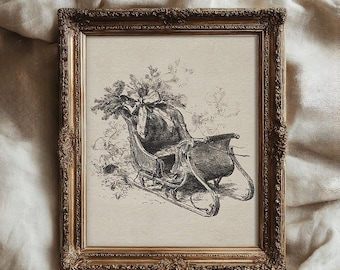Rustic Winter Sleigh Wall Art, Vintage Christmas Decor Print, Antique Holiday Painting, Cozy Farmhouse Printable, Digital Download
