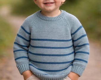 Classic Raglan Sweater Knitting Pattern – Seamless Top Down Baby Kids Sizes (PDF)