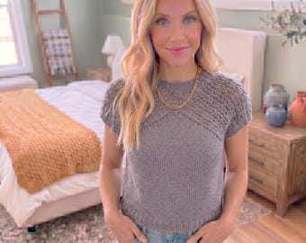 Lacy Summer Raglan Pullover Strickmuster, Top Down Sommerpullover, Easy Knit Tee Muster, Damen Leichtes Kurzarm Strickoberteil