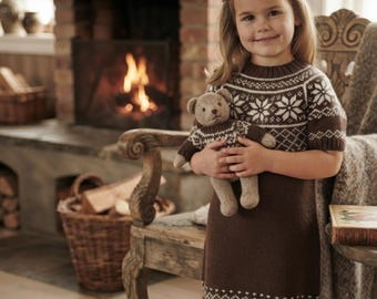 Breipatroon voor een Fair Isle-trui (PDF), Scandinavische sneeuwvlokkentuniek voor kinderen, handleiding voor een naadloze wintertrui voor peuters, maten 2T tot 5T