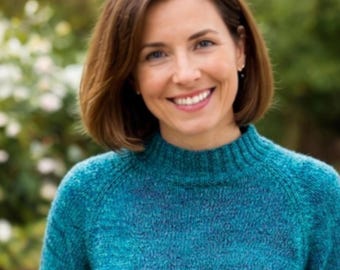 PDF Knitting Pattern - Laura Pullover, Mock Neck Top-Down Raglan Sweater, Worsted Weight Women Jumper, Easy Seamless Knit Tutorial Sizes 1-9