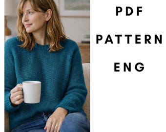 Roll Neck Raglan Sweater Knitting Pattern, Easy Knit Pullover Jumper with Rolled Edges, Funnel Neck Oversize Knit Sweater