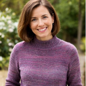 Modèle de tricot Laura Pullover PDF, pull raglan sans couture à col cheminée (téléchargement instantané)