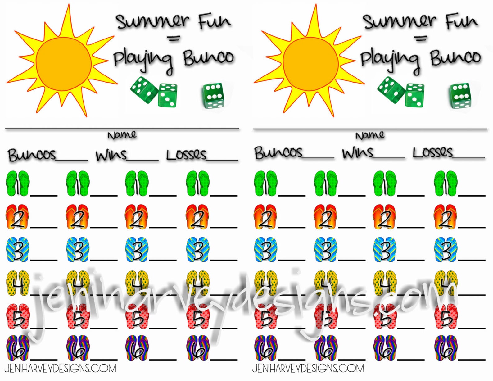 Summer Bunco Score Cards image 1.