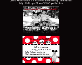 Classic Minnie Mouse Birthday Girl Invitation- You create using Photoshop or I'll create for you