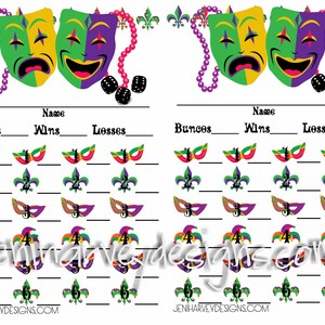 Mardi Gras Bunco Score Cards
