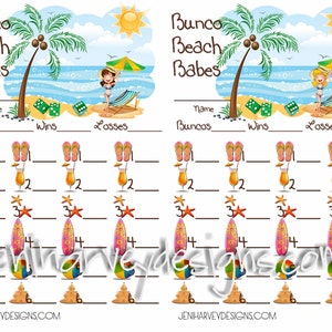 Bunco Beach Babes Score Card and Table Score Sheets image 2