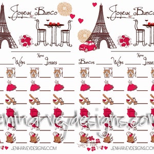 Paris Bunco Score Cards