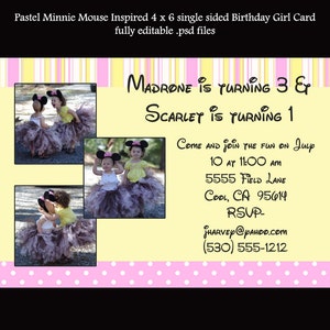 Pastel Minnie Mouse Inspired Birthday Girl Card- Tú creas usando Photoshop o yo crearé para ti