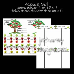 Apple Bunco Score Card and Table Score Sheet
