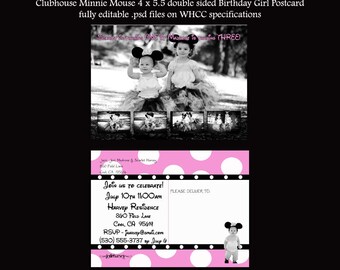 Clubhouse Minnie Mouse Birthday Girl Postcard- You create using Photoshop or I'll create for you