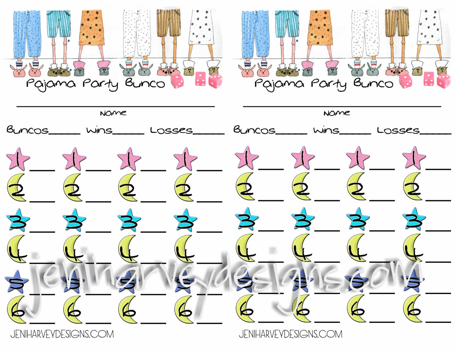 Pajama Party Bunco Complete Set - Etsy