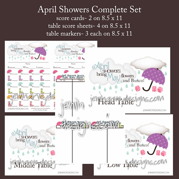 April Showers Bunco Complete Score Set