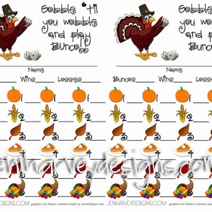 Fall/Thanksgiving Bunco Score Sheet
