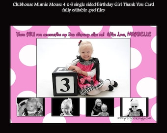Clubhouse Minnie Mouse Birthday Girl Thank You Card - Crei usando Photoshop o creerò per te