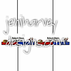 May include: A printable scorecard for the game Redneck Bunco. The scorecard has two columns labeled "Us" and "Them". The top of the scorecard has a cartoon image of a man with a barrel and the text "Redneck Bunco Table Score".