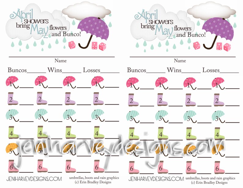 April Showers Bunco Score Sheet image 1