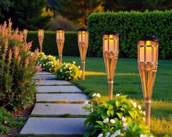 Solar Tiki Pathway Lichter Outdoor Led Garten Fackel Lampen Warm Glow Yard Gehweg Beleuchtung Dekor Terrasse Frühling Sommer Dekoration USA UK AU