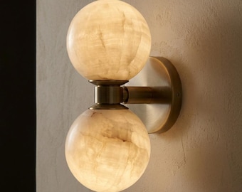 Modern Marble Wall Sconce Double Globe Light Brass Wall Lamp Bedroom Lighting Living Room Decor Luxury Wall Light Housewarming Gift