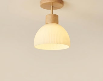 Nordic Wood Ceiling Light Minimalist Flush Mount Lamp Japandi Lighting Modern Bedroom Kitchen Living Room Decor Gift