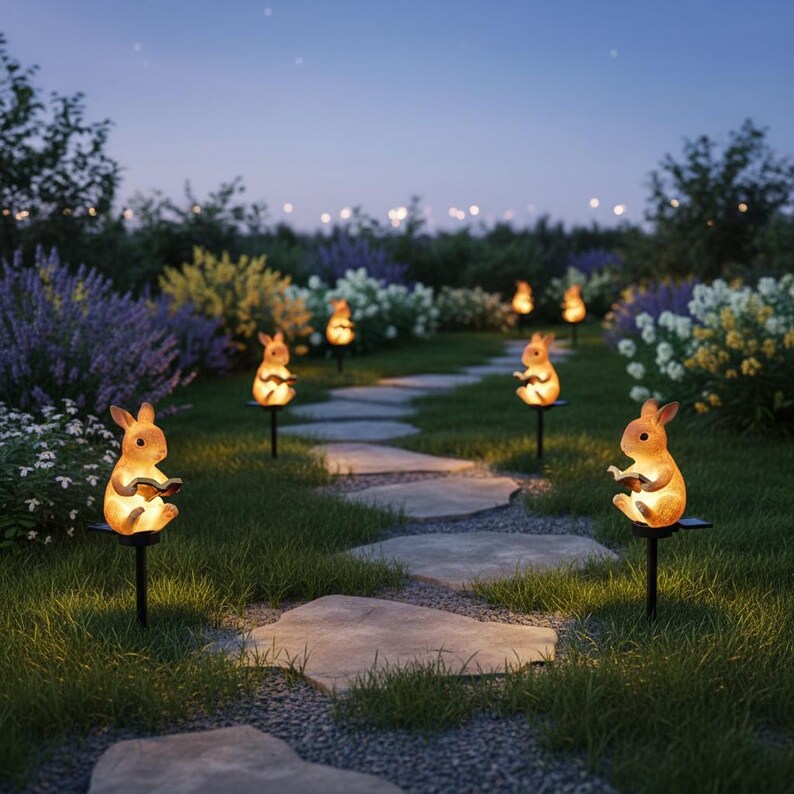 Solar Resin Rabbit Garden Lamp Outdoor Lawn Light Animal Landscape ...