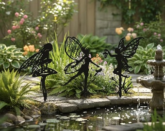 Metal Garden Fairy Decor Outdoor Yard Art Rustic Fairy Silhouette Patio Lawn Decoration Spring Summer Garden Accent Mothers Day Gift
