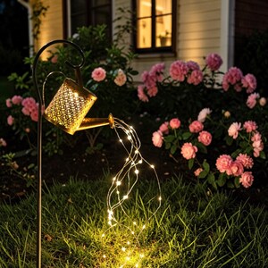 Solar Watering Can Light with Fairy String Lights Garden Pathway Decor Outdoor Patio Easter Spring Gift