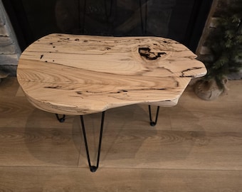 Solid hack wood end table with metal legs