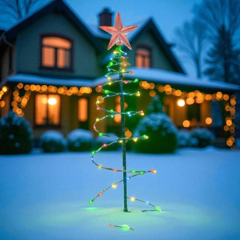 27 Christmas Yard Decorations for a Winter Wonderland Look 13 Solar-powered LED spiral Christmas tree light, Festive outdoor…