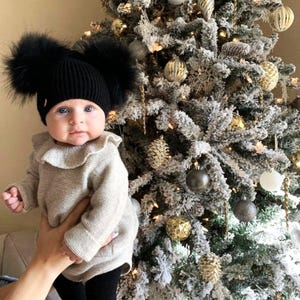 Angora Wool Blend Baby size 2  fur pompoms Hat