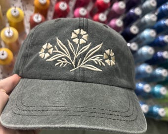 Vintage Cornflower Embroidered Cap:Relaxed Floral Baseball Hat