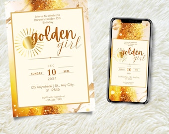 Golden Birthday Invitation, Mobile & Printable Template