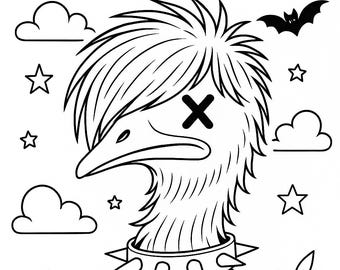 Libro para colorear de emú emo / Arteterapia gótica punk (Descarga digital)
