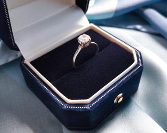 Delicate Vintage Style Single Slot Engagement Ring Box | Wedding Ring Box | Earrings Box | Jewelry Box Velvet Interior With Hard Case